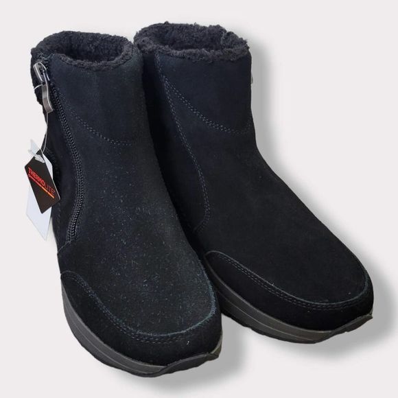 Land's End Black Suede & Fleece Zip Ankle Boots Womens Size 6B - Picture 3 of 9